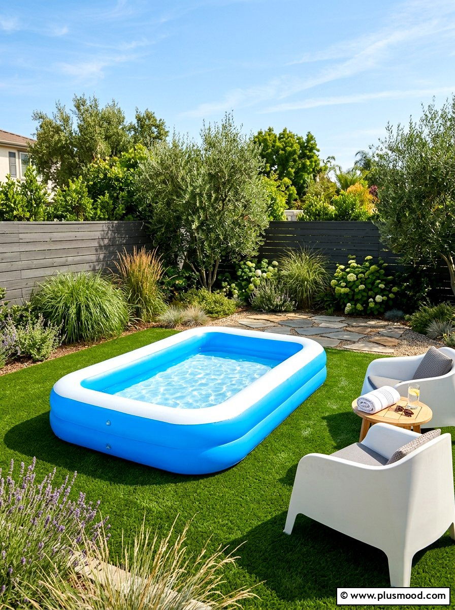 Inflatable pool on artificial turf - 25 pool landscaping ideas for kids pools