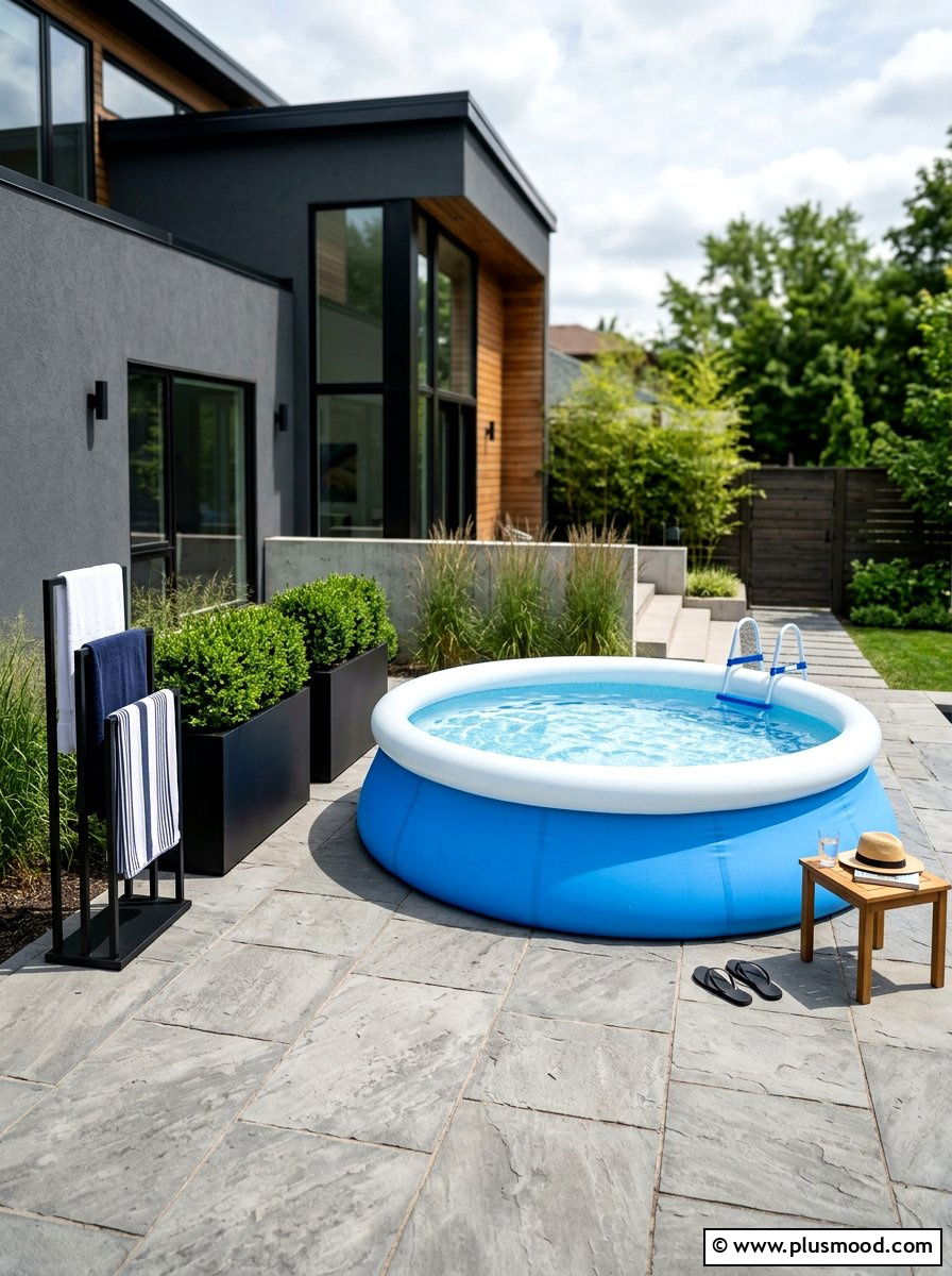 Inflatable pool on patio pavers - 25 pool landscaping ideas for kids pools