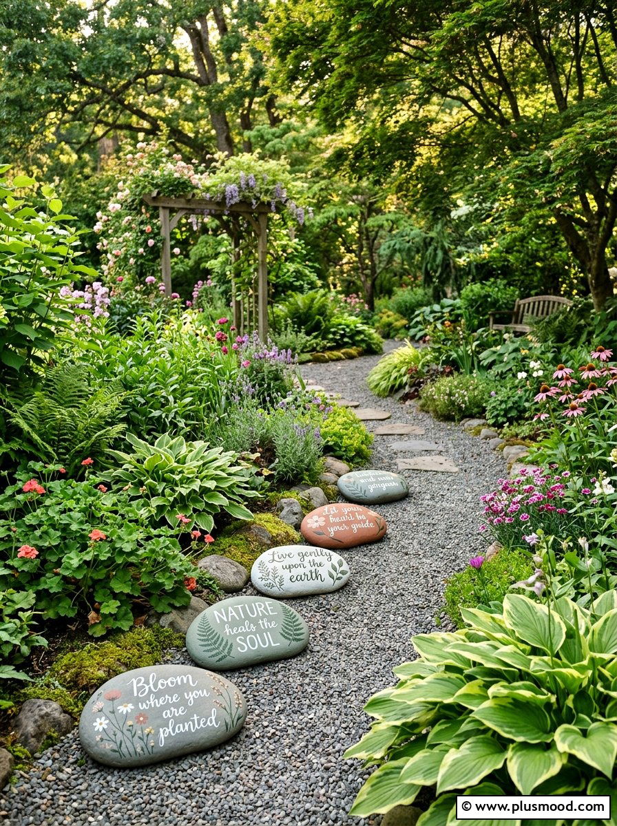 Inspirational Garden Stones - 25 painted rock ideas with quotes