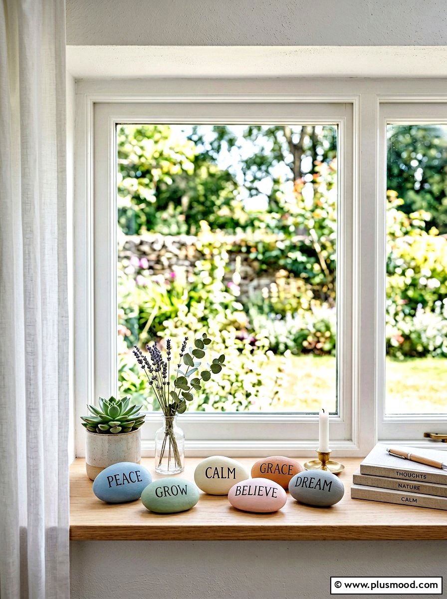 Inspirational Quote Rocks - 25 painted rock ideas for window sill display