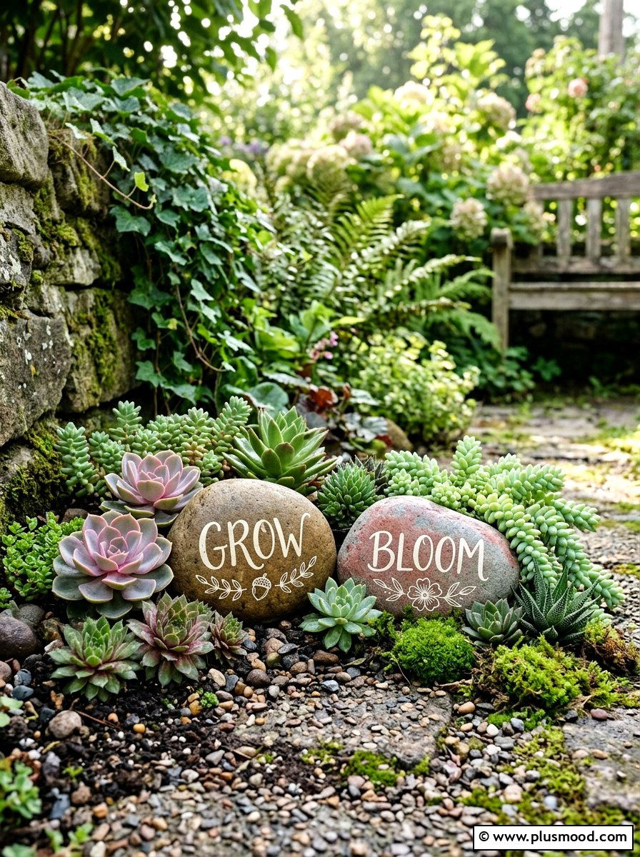 Inspirational Word Rocks - 25 painted rock ideas for succulent garden