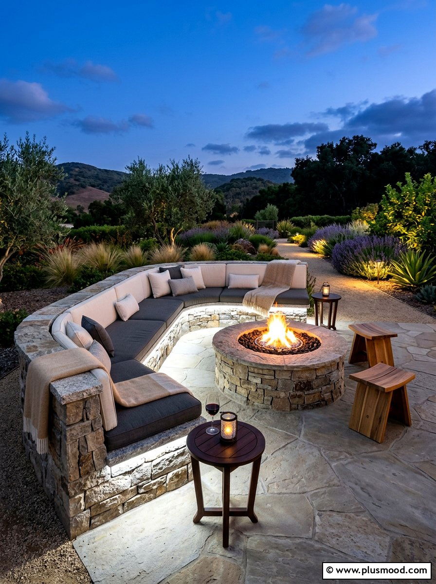 Integrated Stone Bench Seating - 25 pool landscaping ideas with stone walls