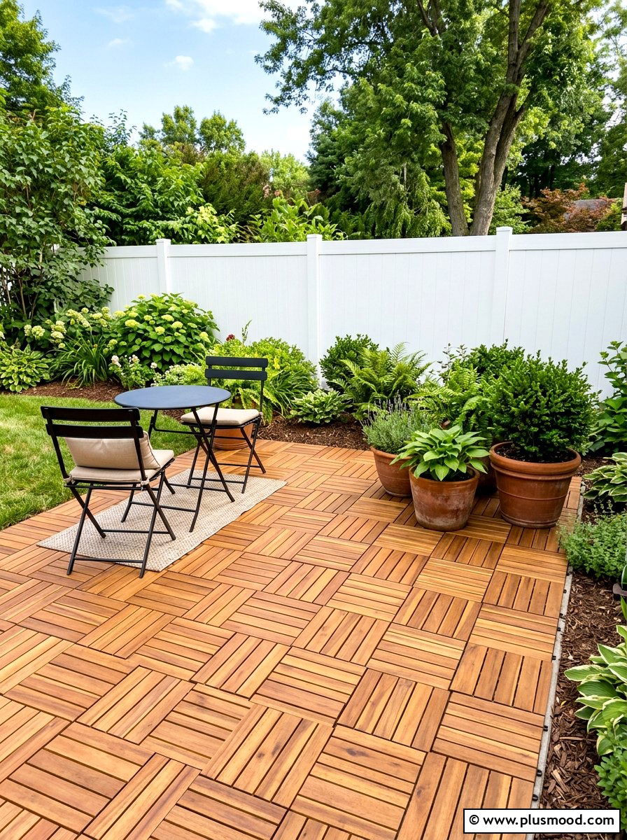 Interlocking Deck Tiles - 25 small backyard ideas for apartments with fence