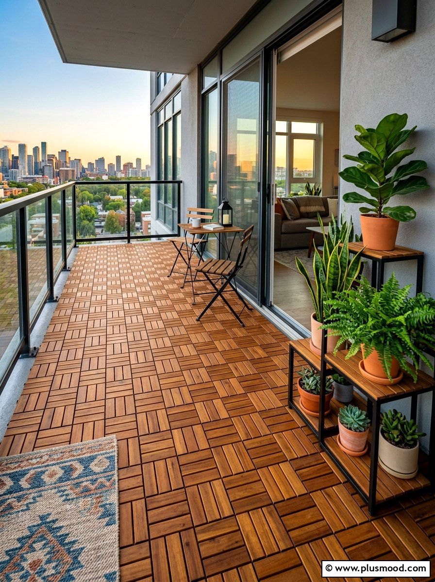 Interlocking Wooden Deck Tiles - 25 summer cozy apartment patio ideas