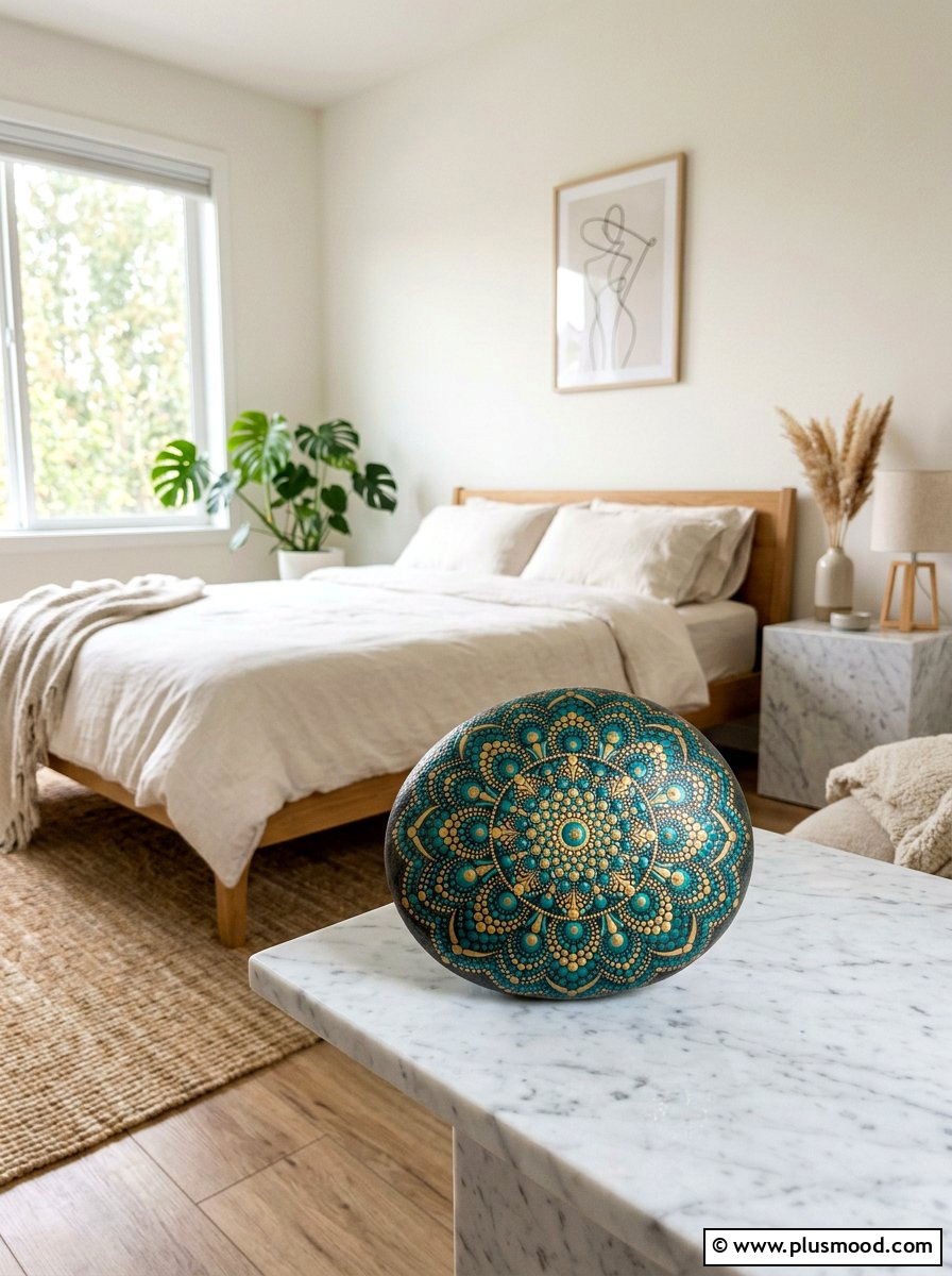 Intricate Mandala Pattern Meditation Stone - 25 painted rock ideas for kids birthday gifts