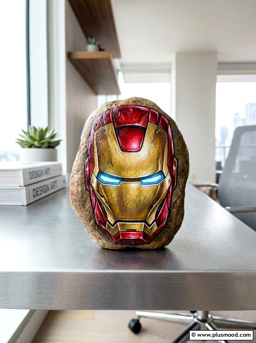 Iron Man Mask - 25 painted rock ideas with superhero theme