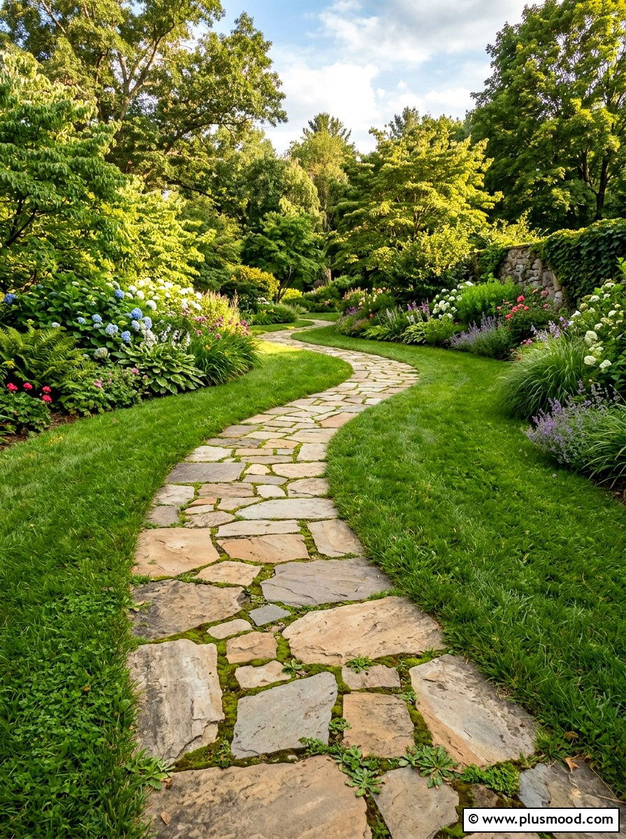 Irregular Flagstone Path - 25 small backyard ideas with stepping stones