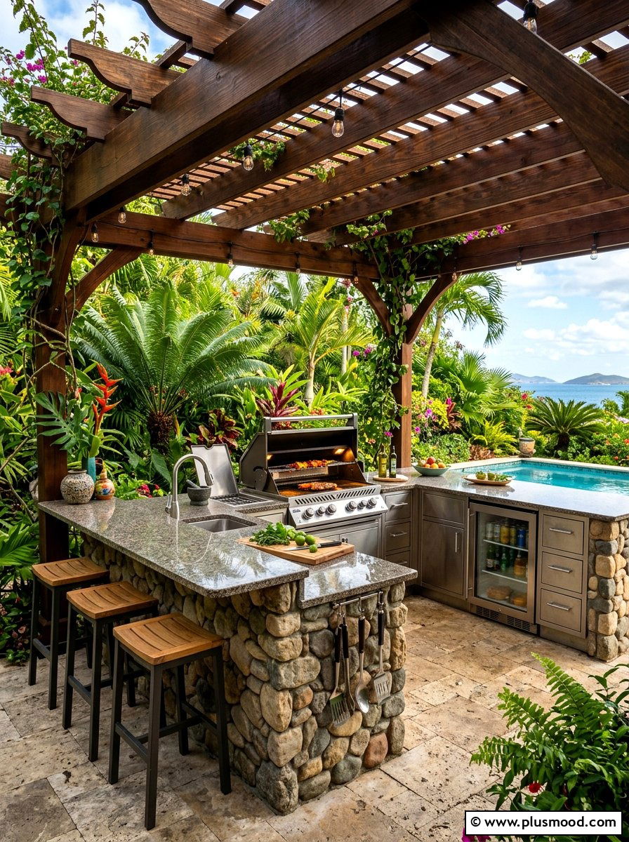 Island Outdoor Kitchen - 25 summer island style backyard ideas