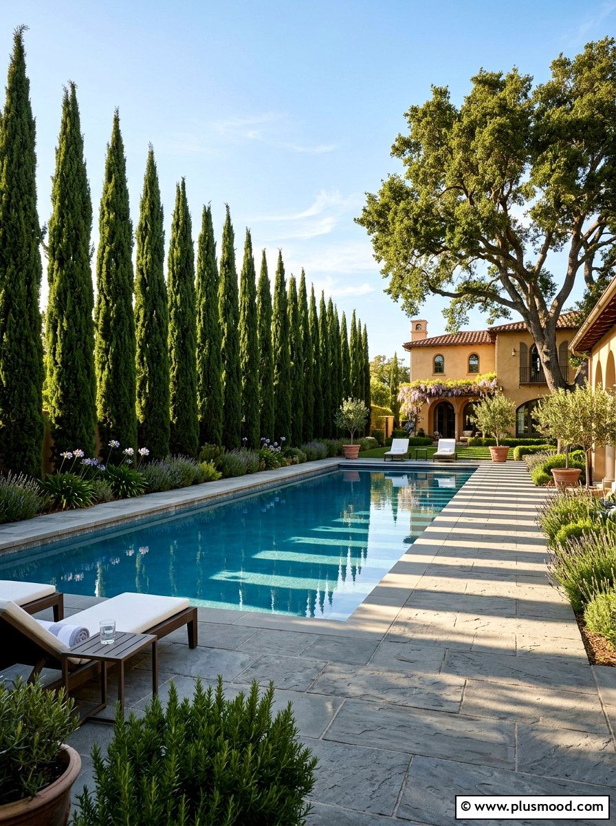 Italian Cypress Pool Privacy Fence - 25 pool landscaping ideas with shade trees