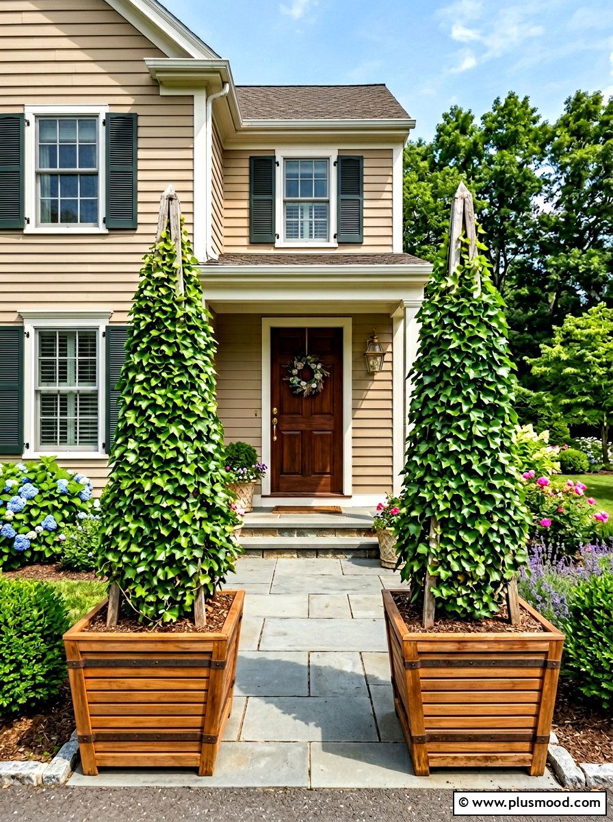 Ivy Wrapped Obelisk Topiary - 25 summer topiary ideas for front entry
