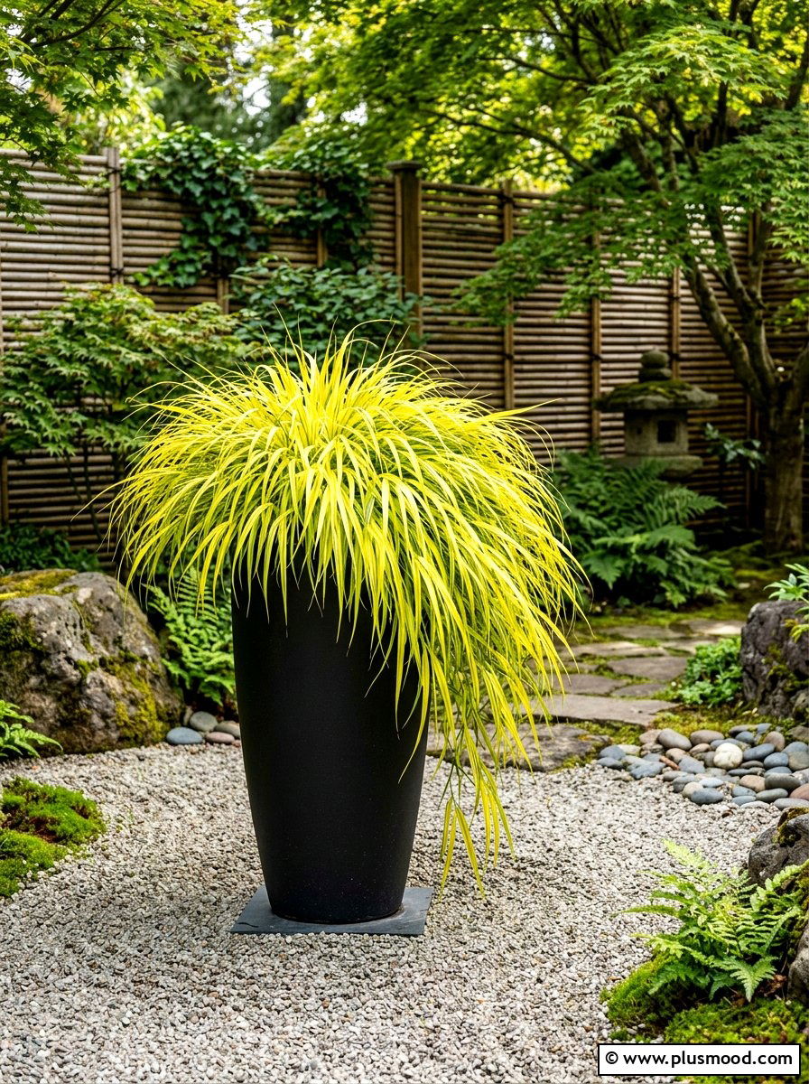 Japanese Forest Grass Container - 25 summer planter ideas for part shade