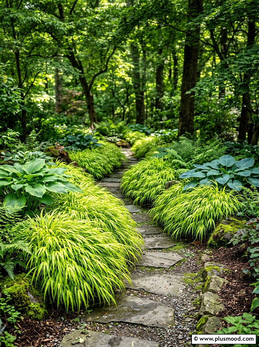 Japanese Forest Grass Shade Pathway - 25 summer ornamental grass landscaping ideas