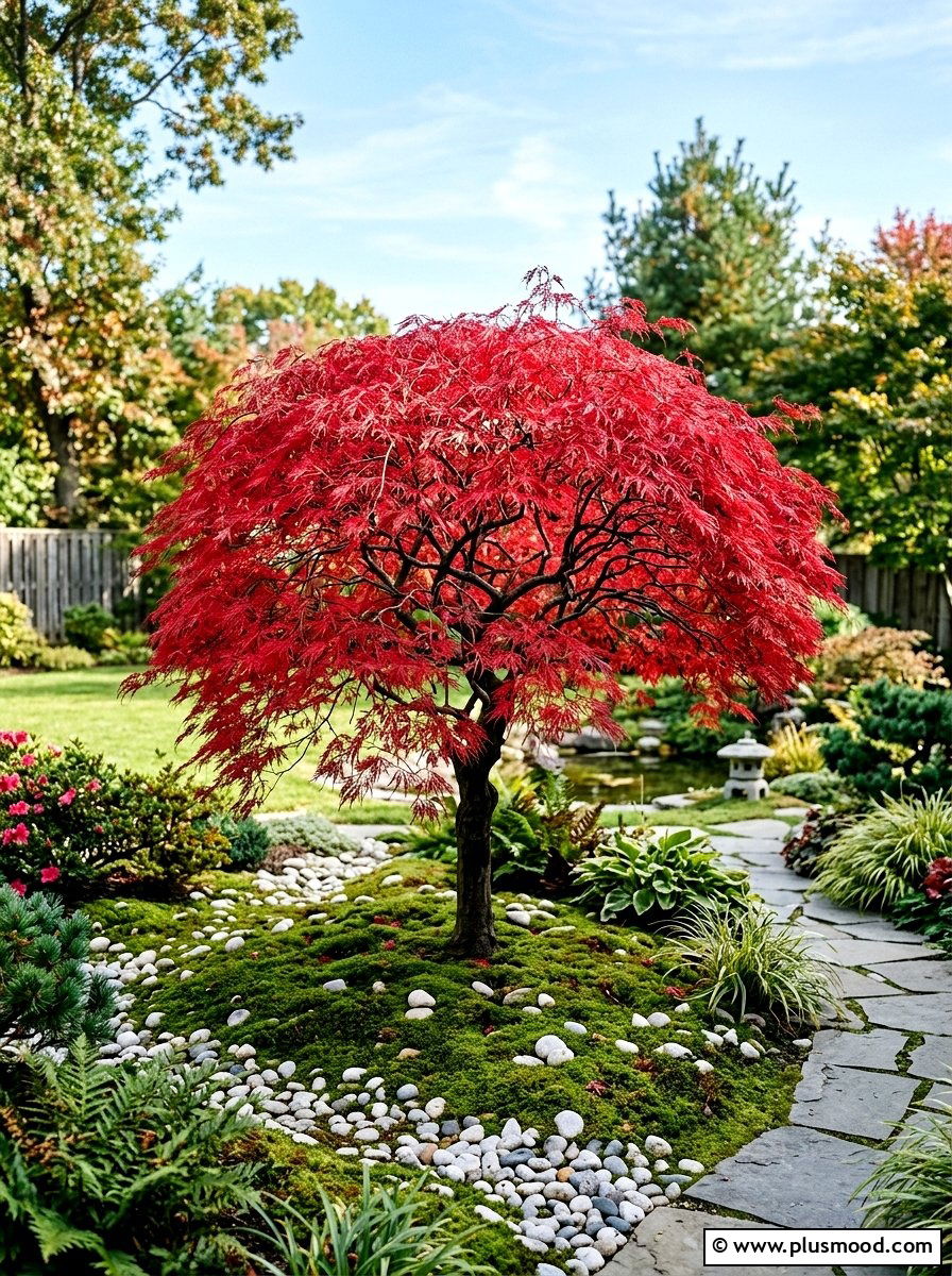 Japanese Maple Tree - 25 small backyard ideas with zen garden