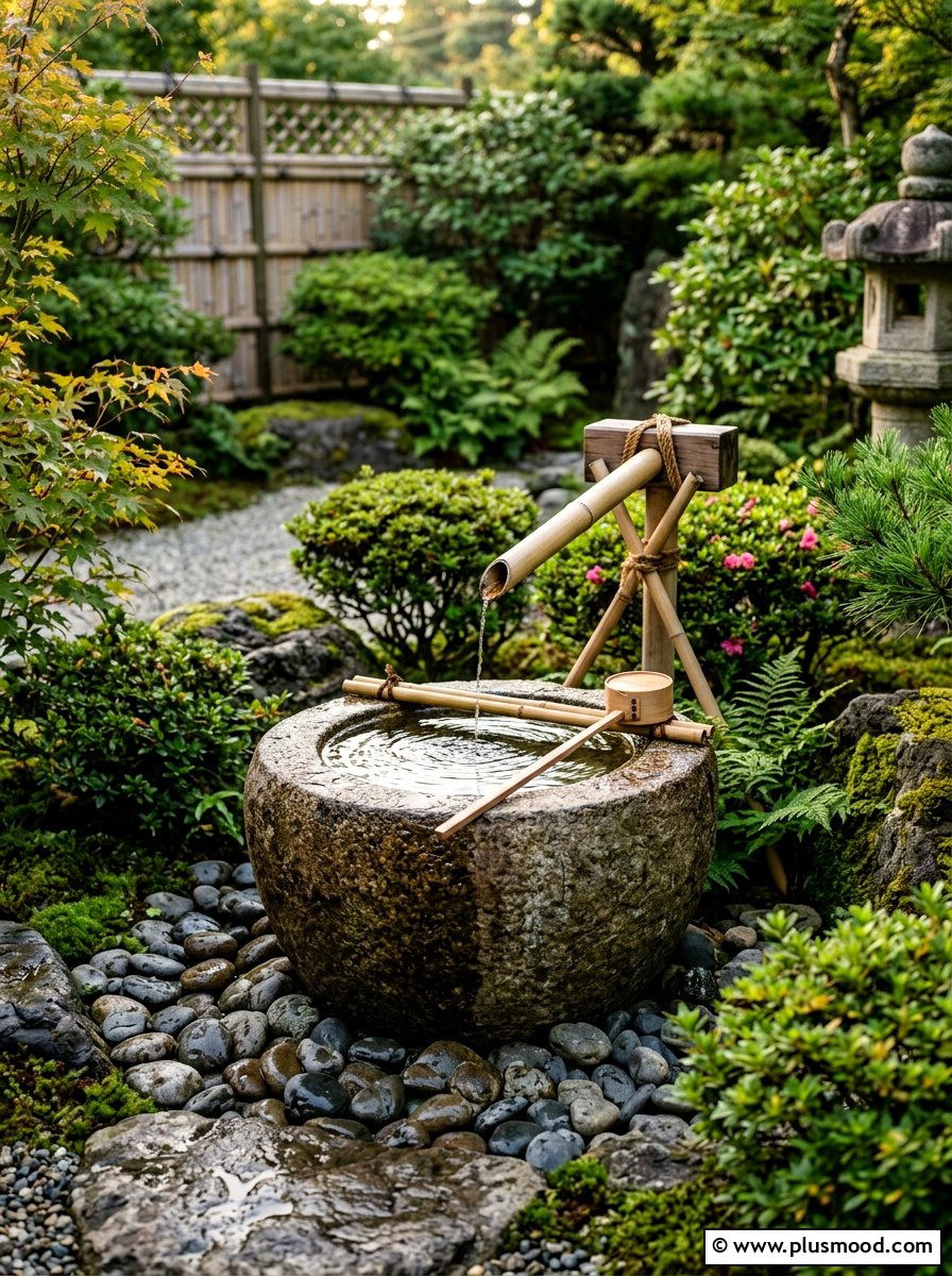 Japanese Tsukubai Water Basin - 25 small backyard ideas with fountain