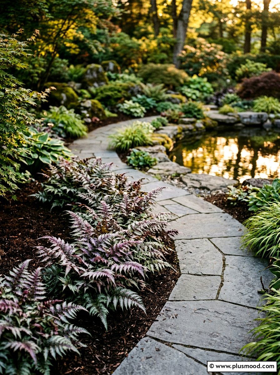 Japanese painted fern pool edging - 25 pool landscaping ideas with ferns