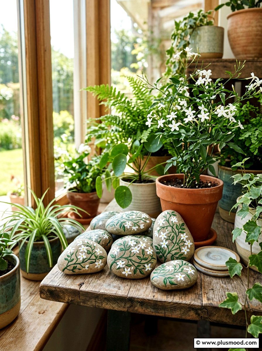 Jasmine Flower Rock - 25 painted rock ideas with flowers