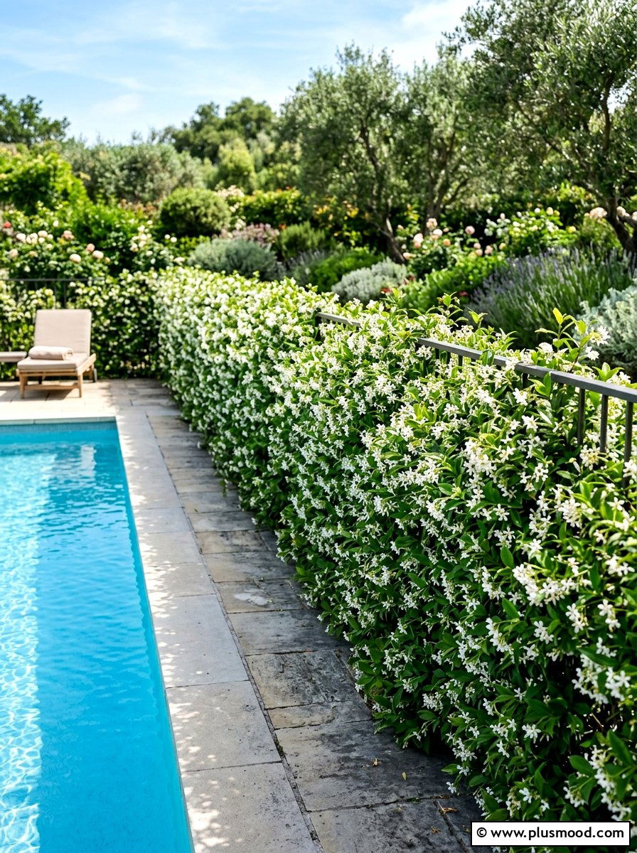 Jasmine vine pool fence - 25 pool landscaping ideas with tropical plants