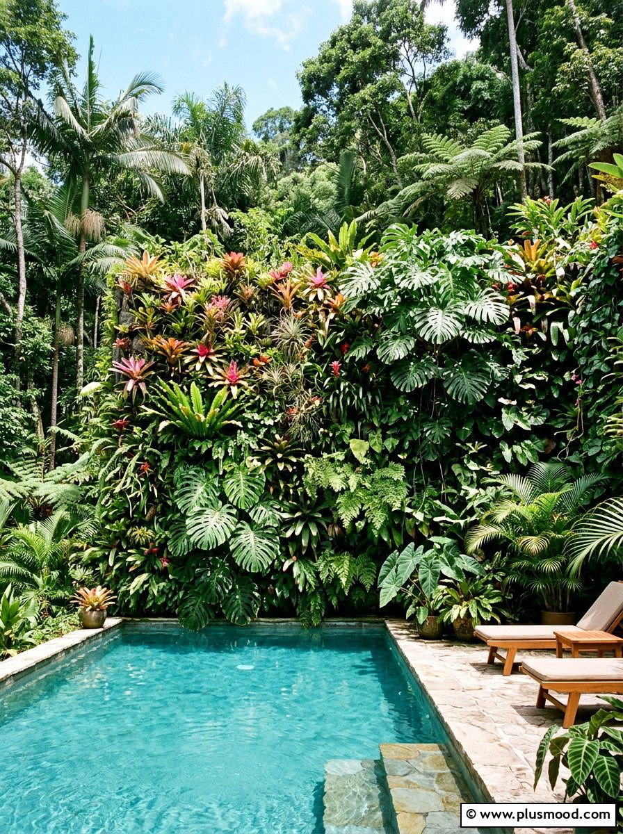 Jungle Vibe Vertical Garden Pool - 25 pool landscaping ideas with vertical garden