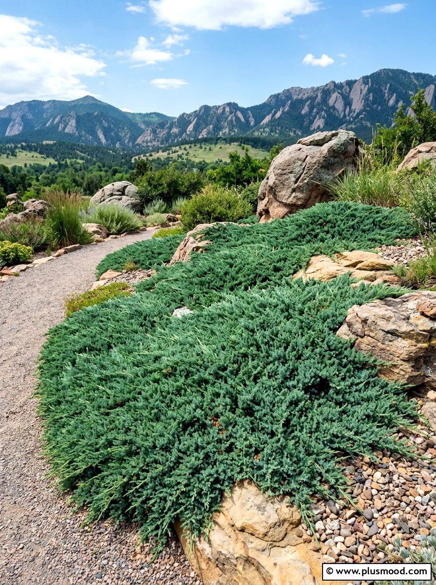Juniper Groundcover Mat - 25 summer foundation planting ideas