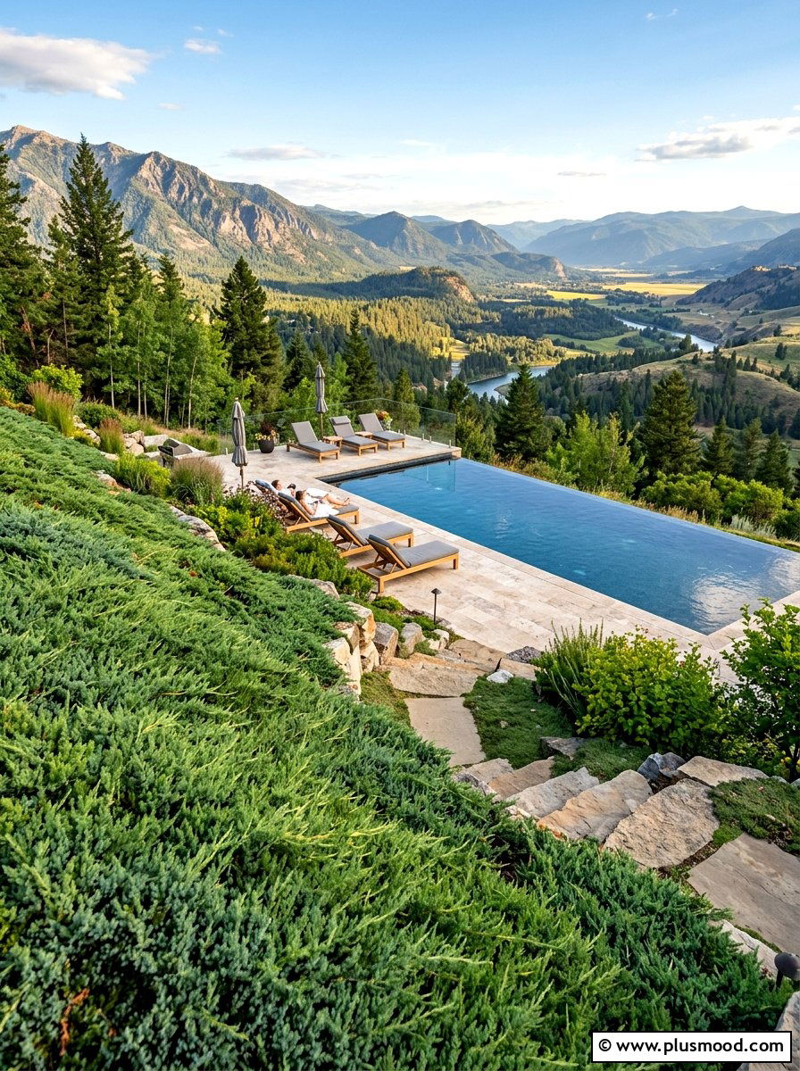 Juniper ground cover shrub - 25 pool landscaping ideas with shrubs