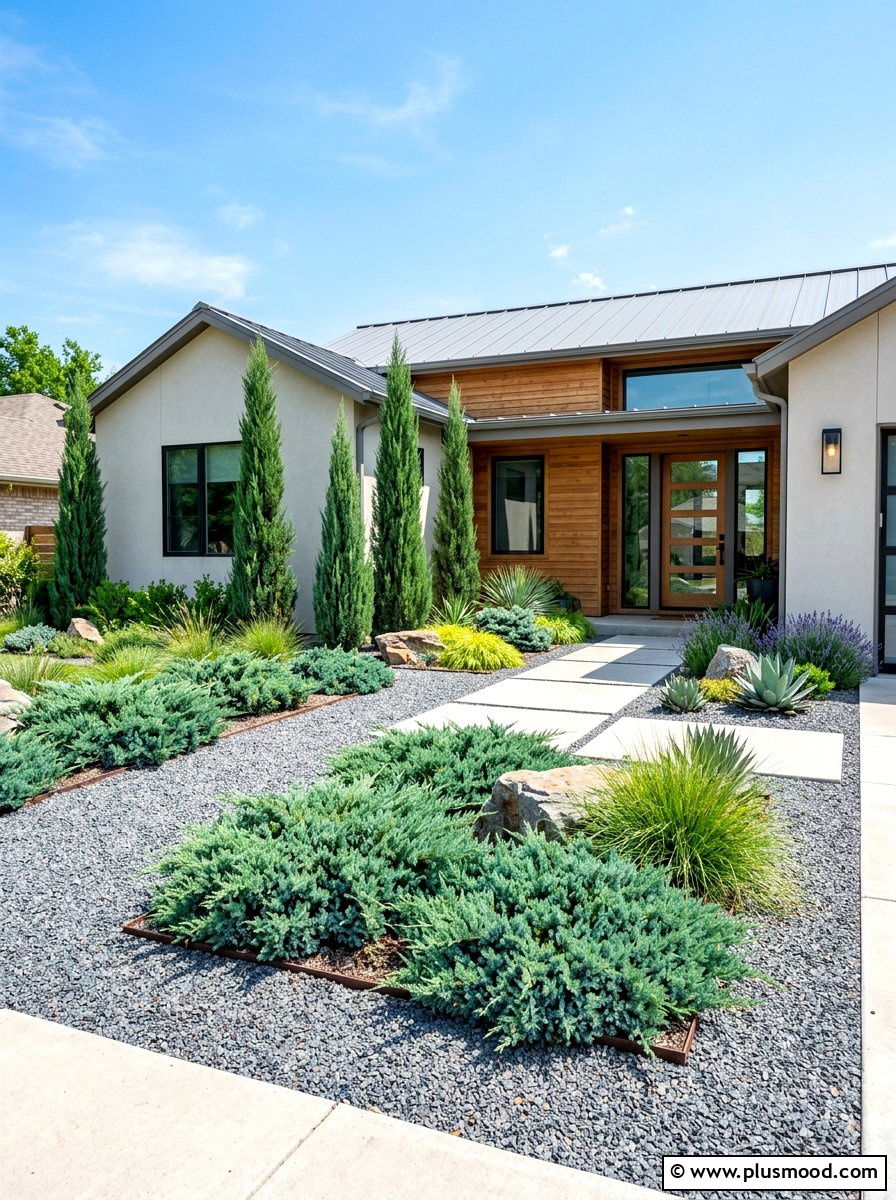 Juniper shrub front yard - 25 summer foundation planting ideas for summer