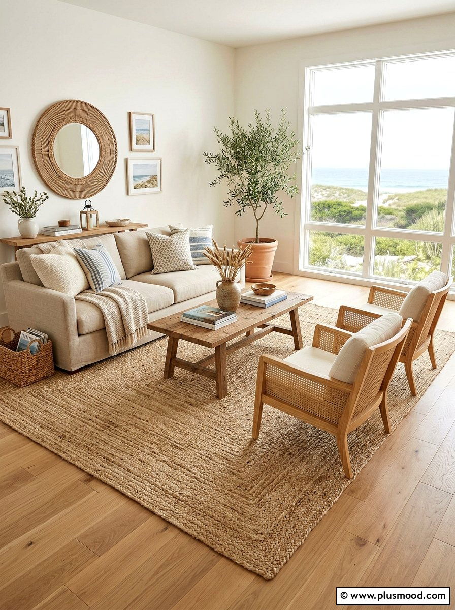 Jute Area Rug - 25 coastal summer living room ideas