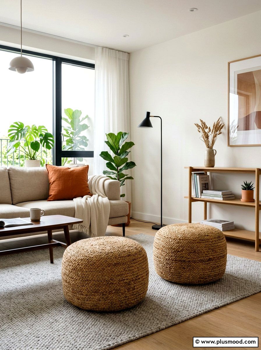 Jute Pouf Seating - 25 cozy summer home ideas