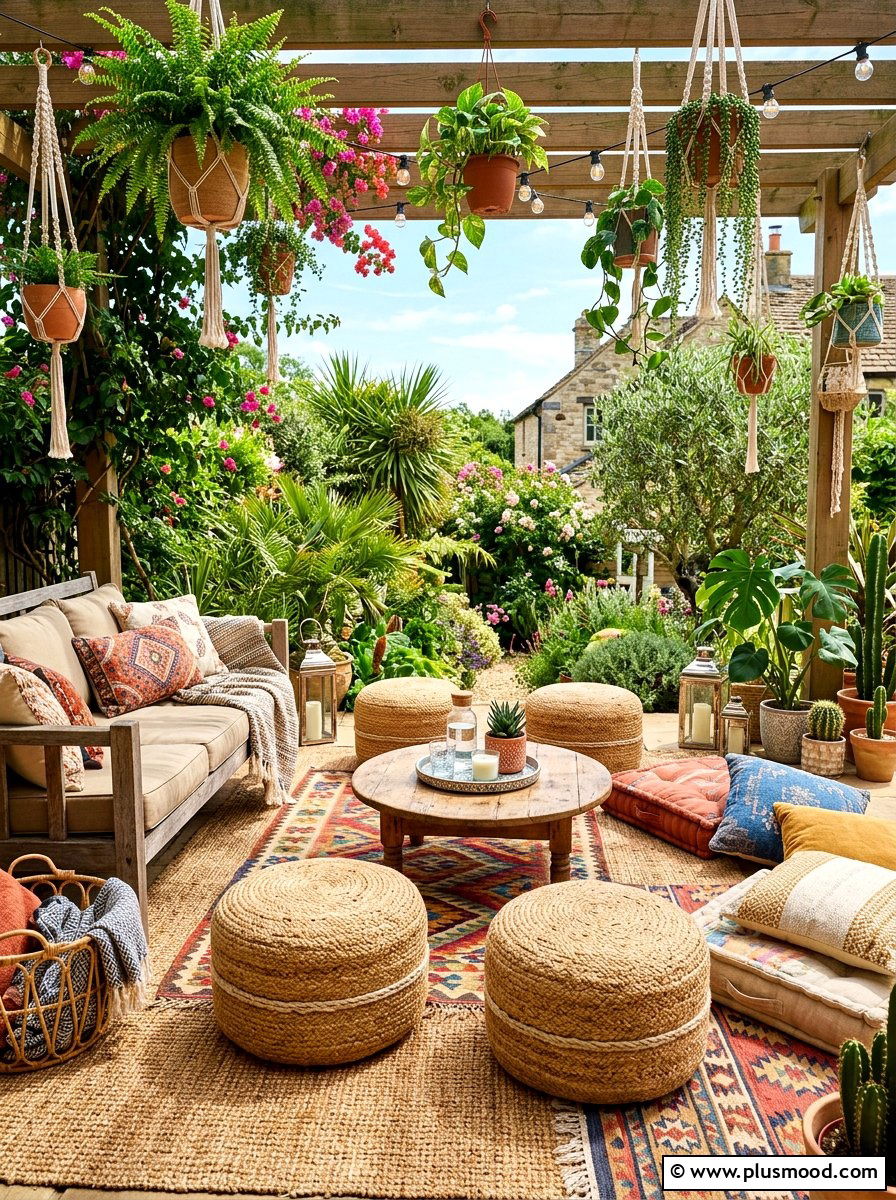 Jute Pouf - 25 summer boho patio decor ideas