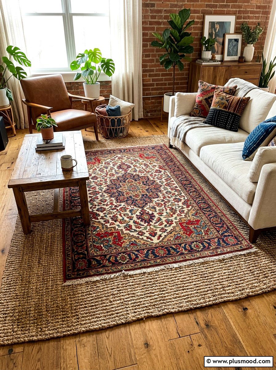 Jute rug - 25 boho summer living room ideas