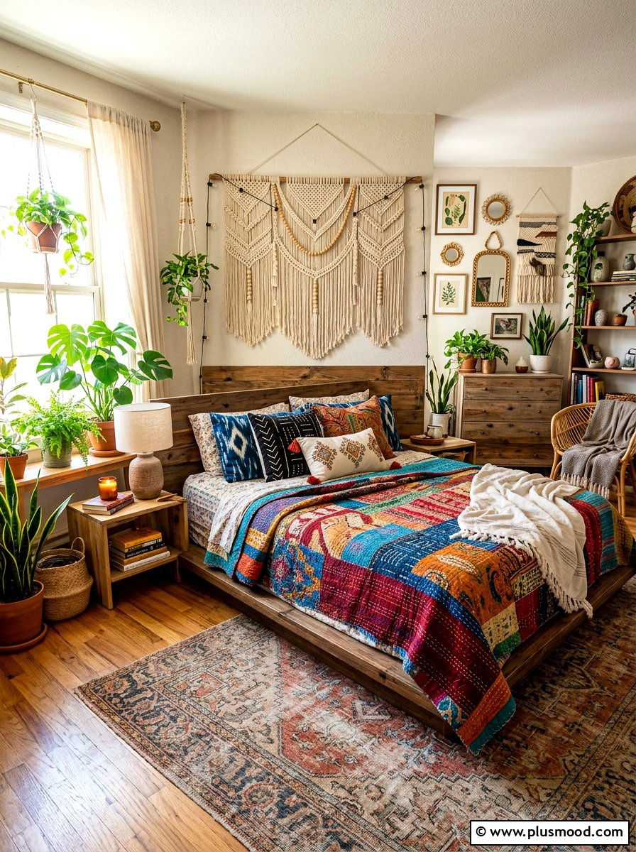 Kantha Stitch Boho Quilt - 25 summer quilt ideas for bedroom