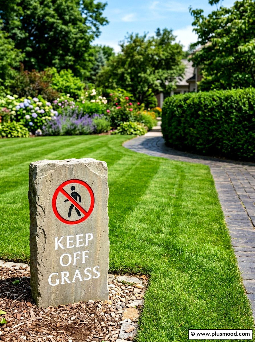 Keep Off Grass Sign - 25 painted rock ideas for outdoor signage