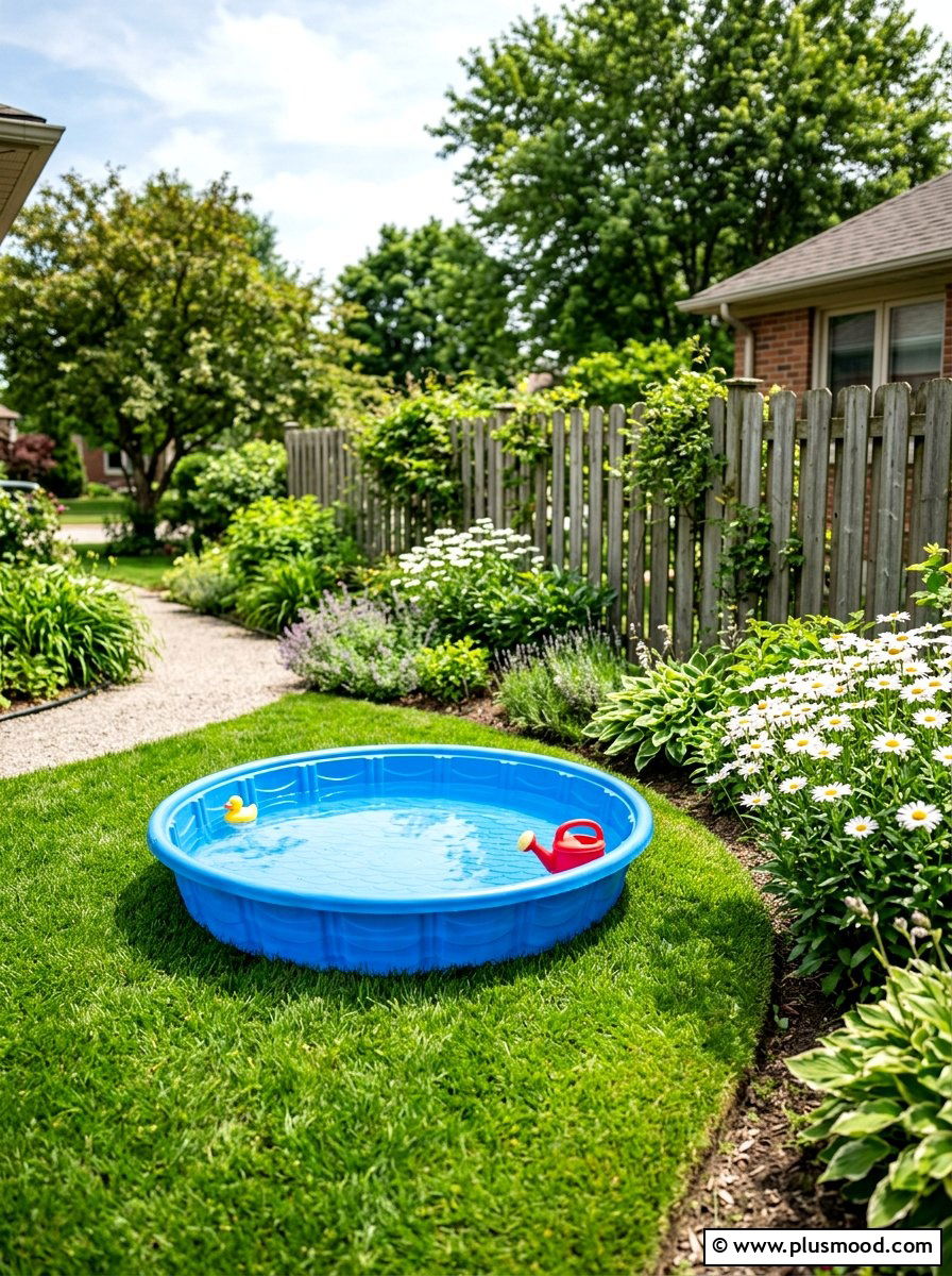 Kiddie pool with grass border - 25 pool landscaping ideas for kids pools