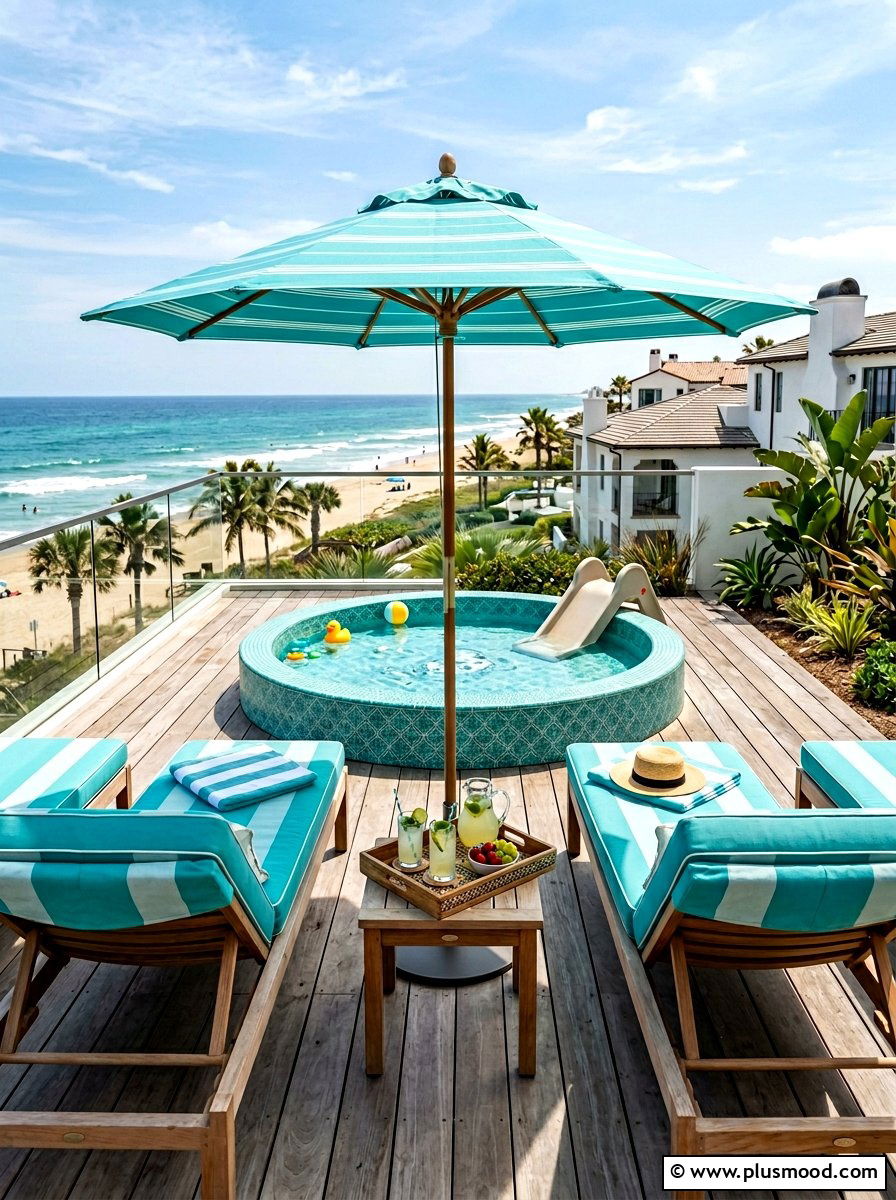 Kiddie pool with lounge chairs - 25 pool landscaping ideas for kids pools