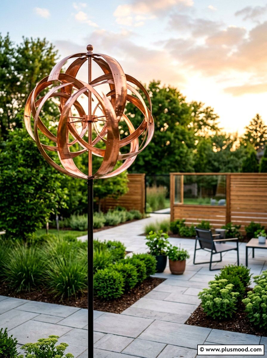 Kinetic Copper Wind Spinner - 25 outdoor garden decor ideas with windmill