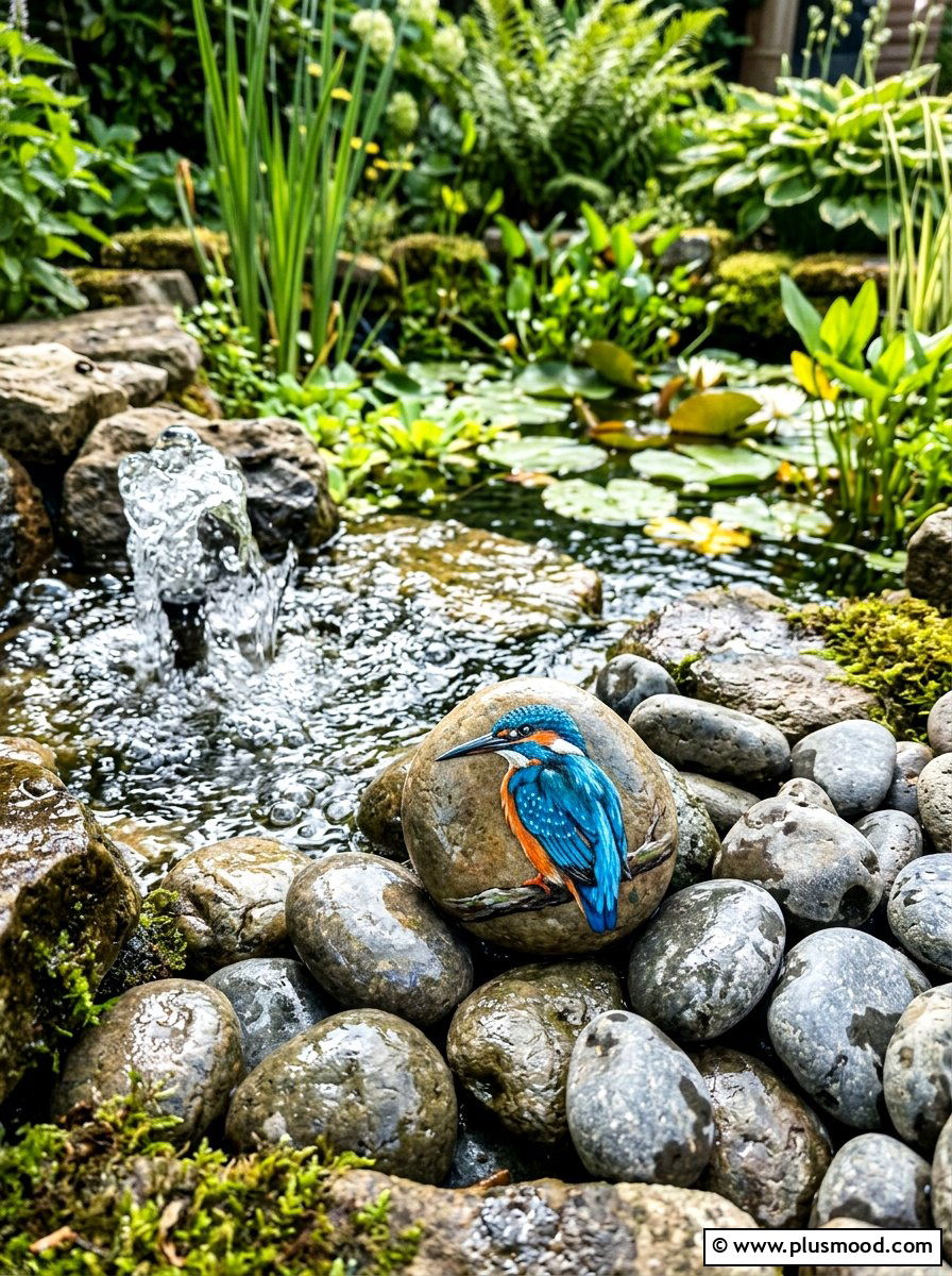 Kingfisher Painted Rock - 25 painted rock ideas with birds