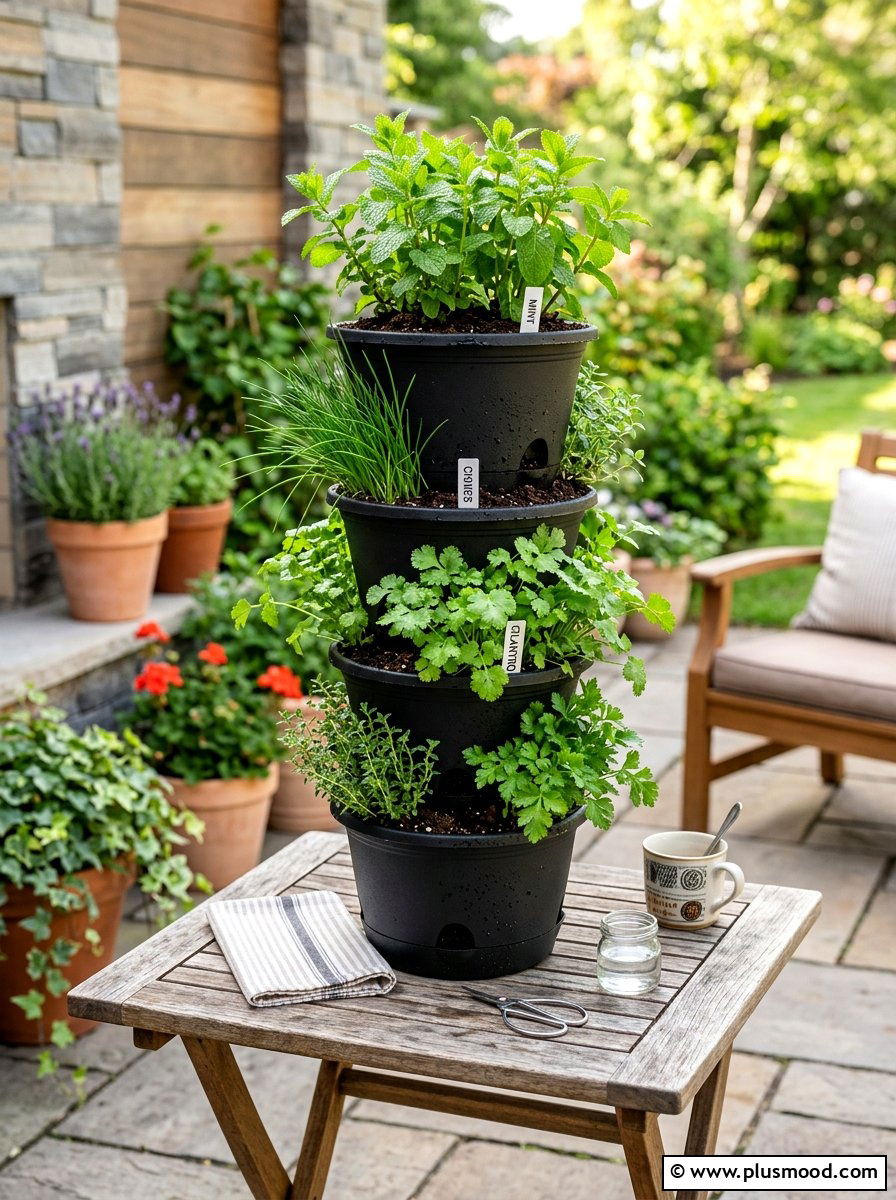 Kitchen herb tower setup - 25 summer stacked planter ideas