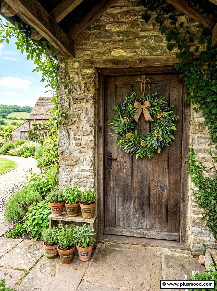 Kitchen herb wreath - 25 summer front porch wreath ideas