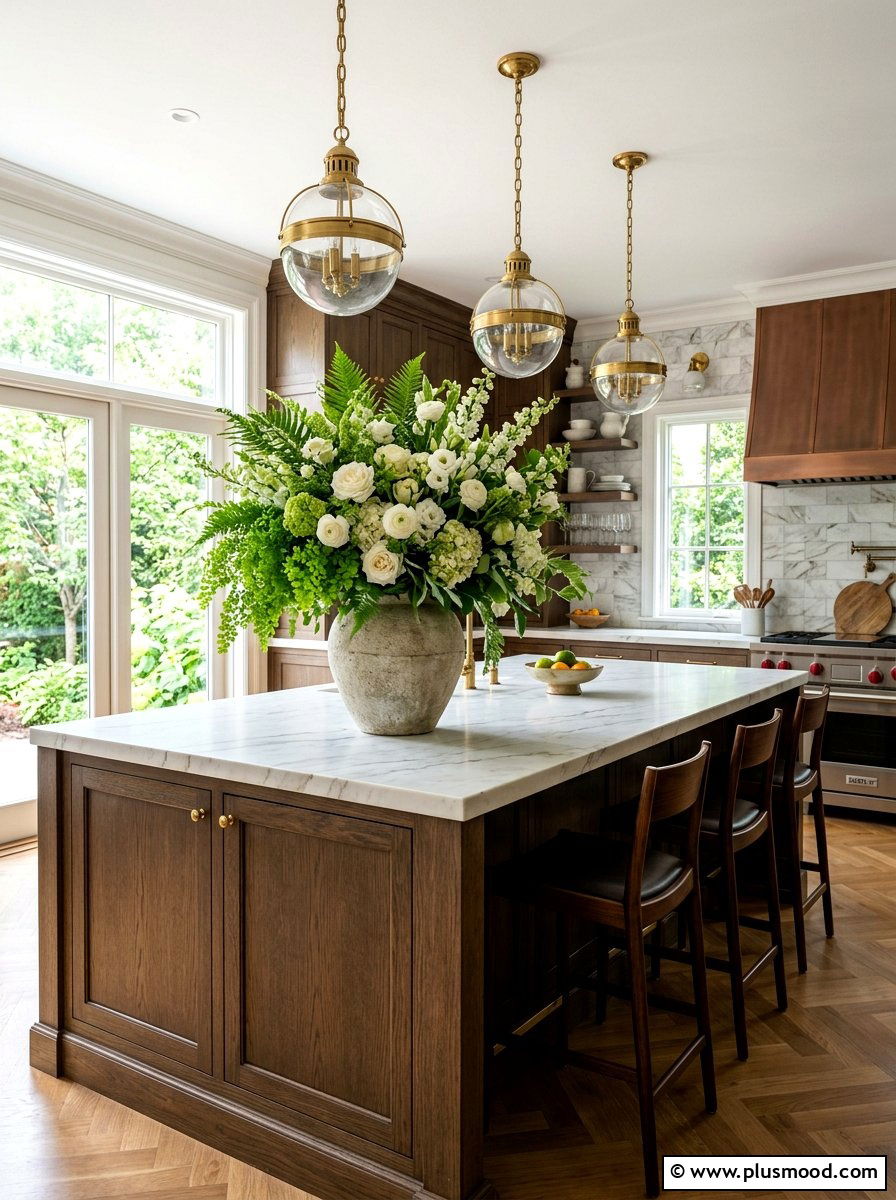 Kitchen island floral greenery - 25 summer greenery kitchen decor ideas