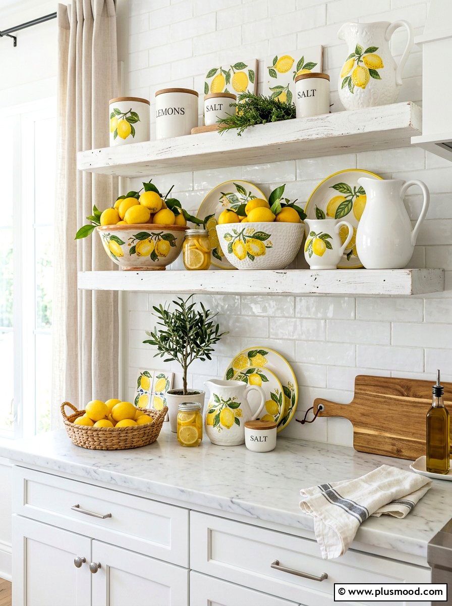 Kitchen lemon shelf decor - 25 summer shelf decor ideas