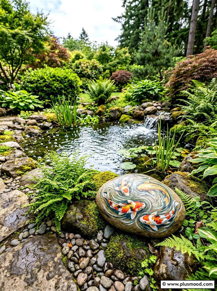 Koi Fish Rock - 25 painted rock ideas with fish design