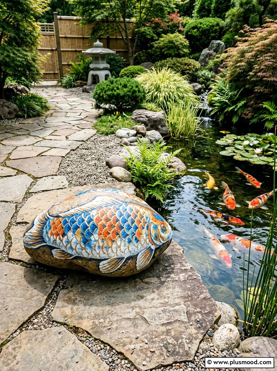 Koi Scale Pattern - 25 painted rock ideas for koi pond decor