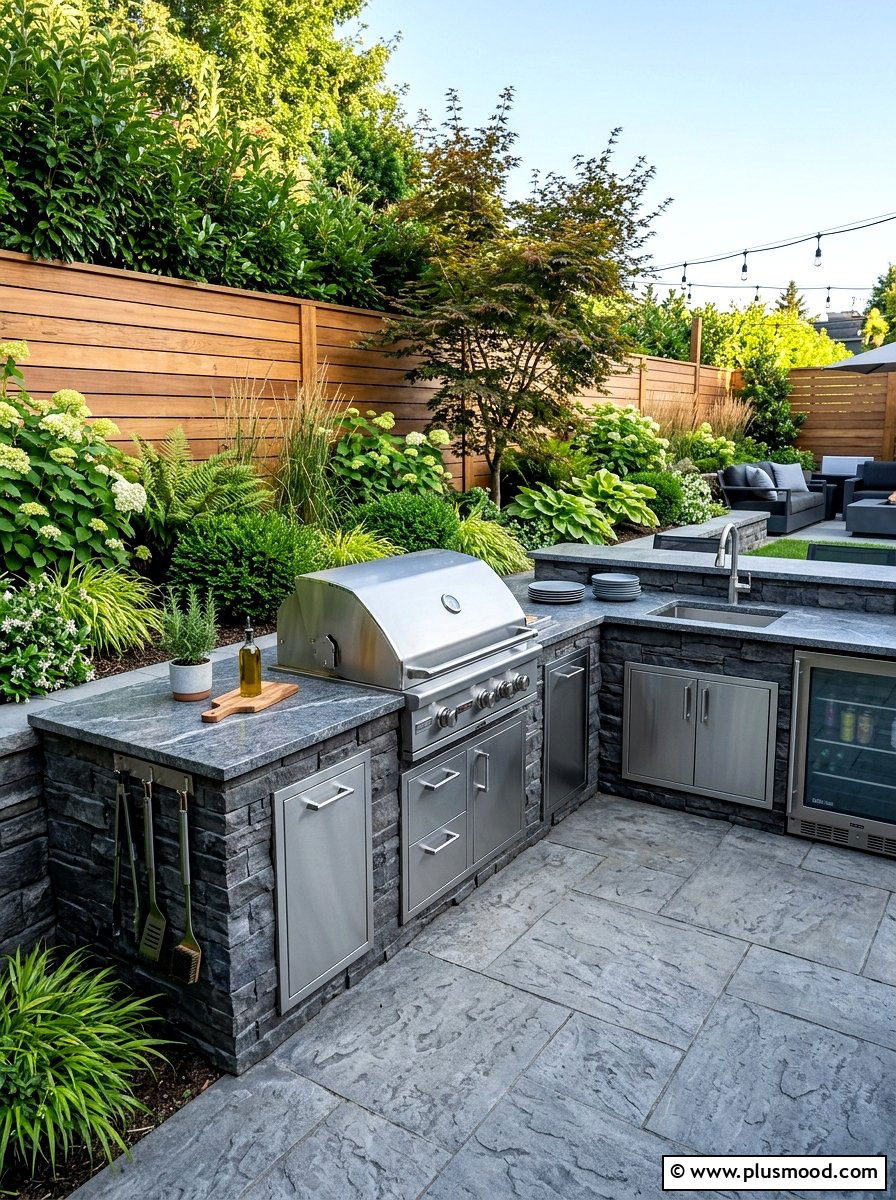 L Shaped Outdoor Kitchen - 25 small backyard ideas with outdoor kitchen