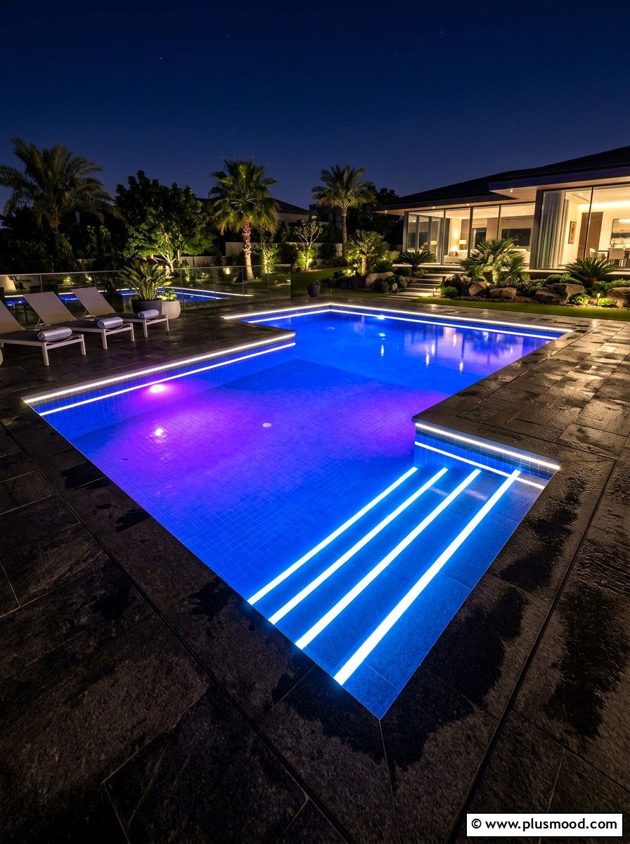 LED Lighted Pool - 25 summer backyard pool ideas