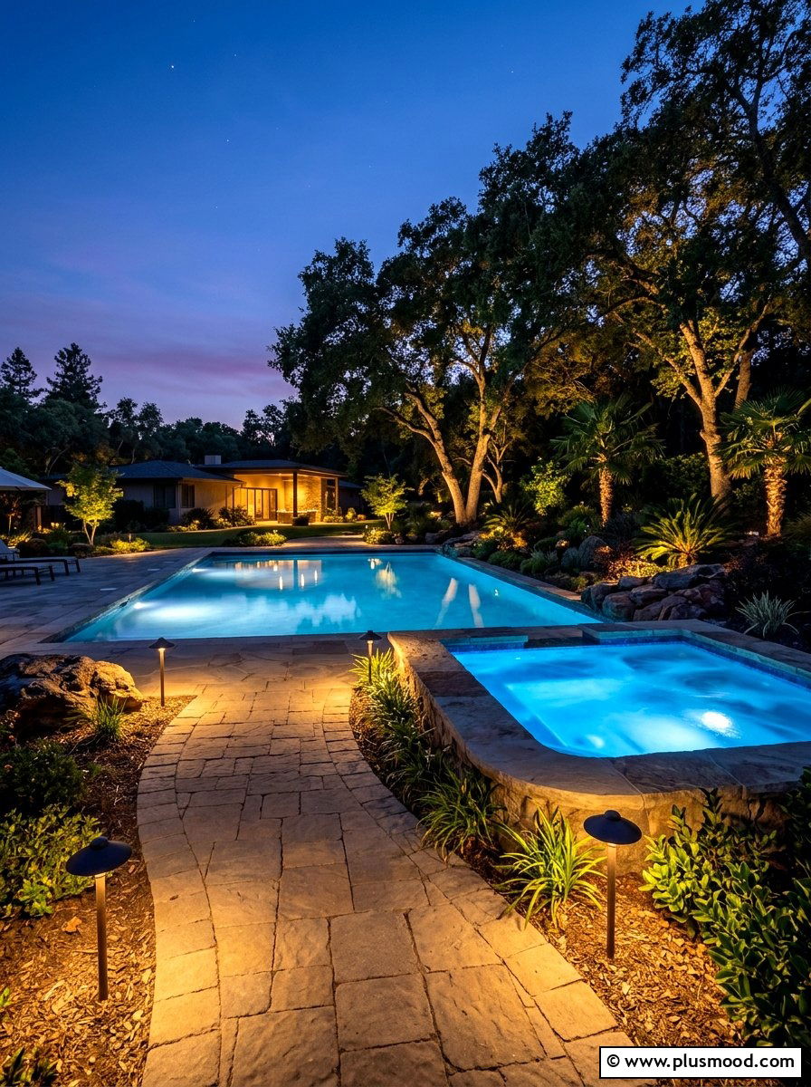 LED Pool Area Lighting - 25 pool landscaping ideas for hot tubs
