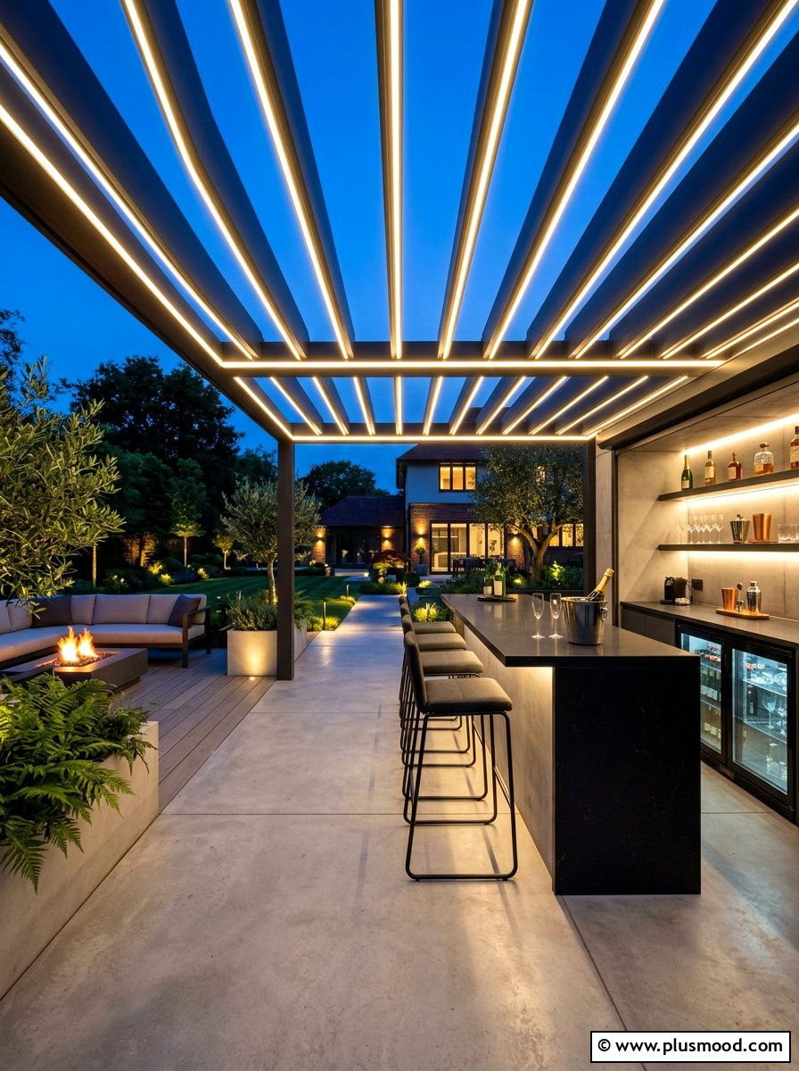 LED Strip Pergola - 25 summer backyard pergola ideas
