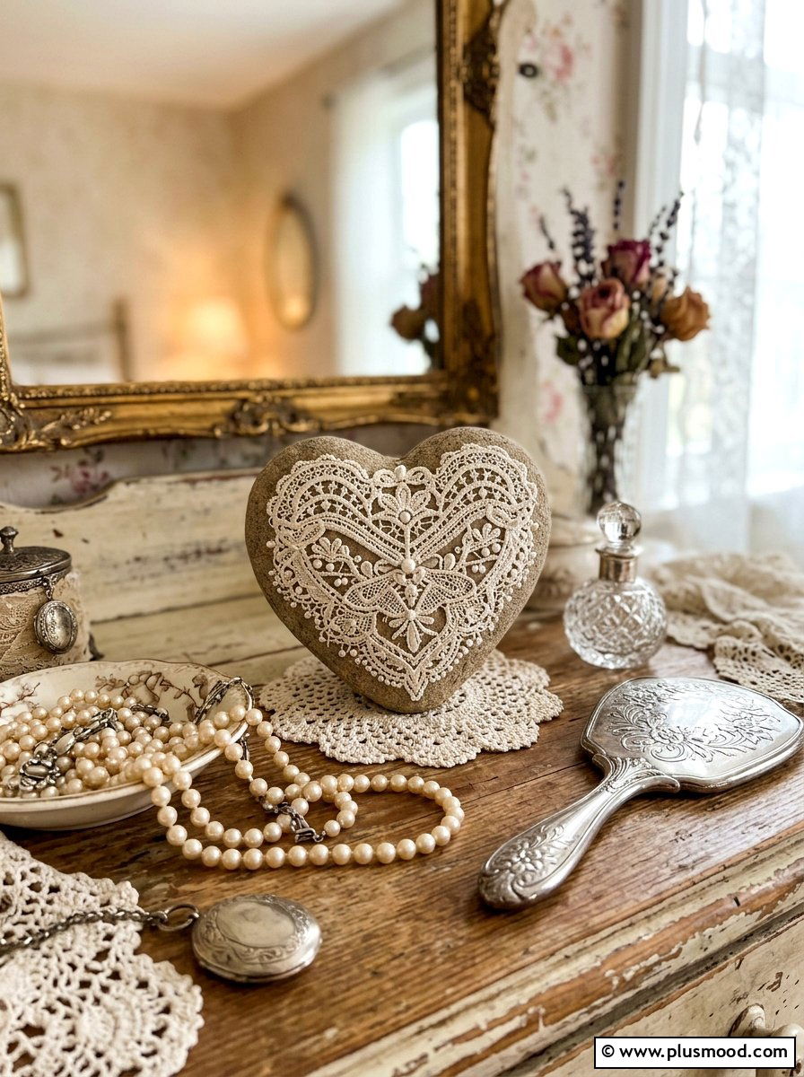 Lace Heart Rock Craft - 25 painted rock ideas with hearts