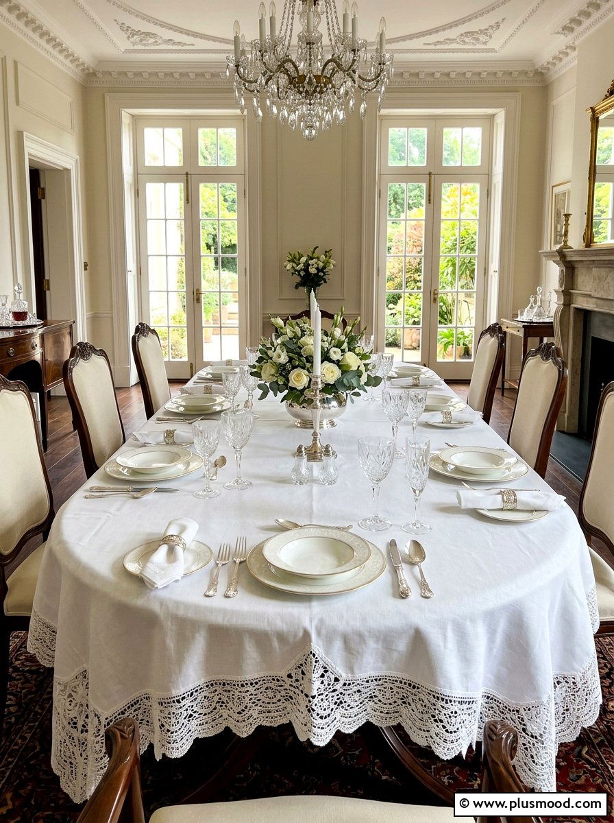 Lace trimmed formal dining table - 25 summer French country summer decor ideas
