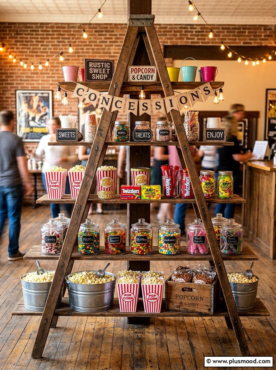 Ladder Shelf Concessions - 25 summer backyard movie night ideas
