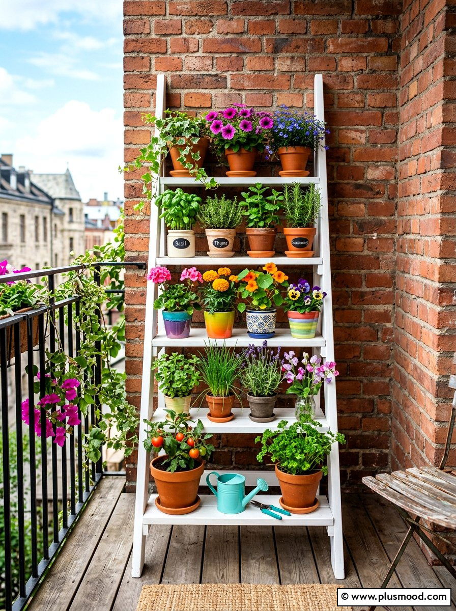 Ladder Shelf Outdoor Display - 25 summer small planter ideas