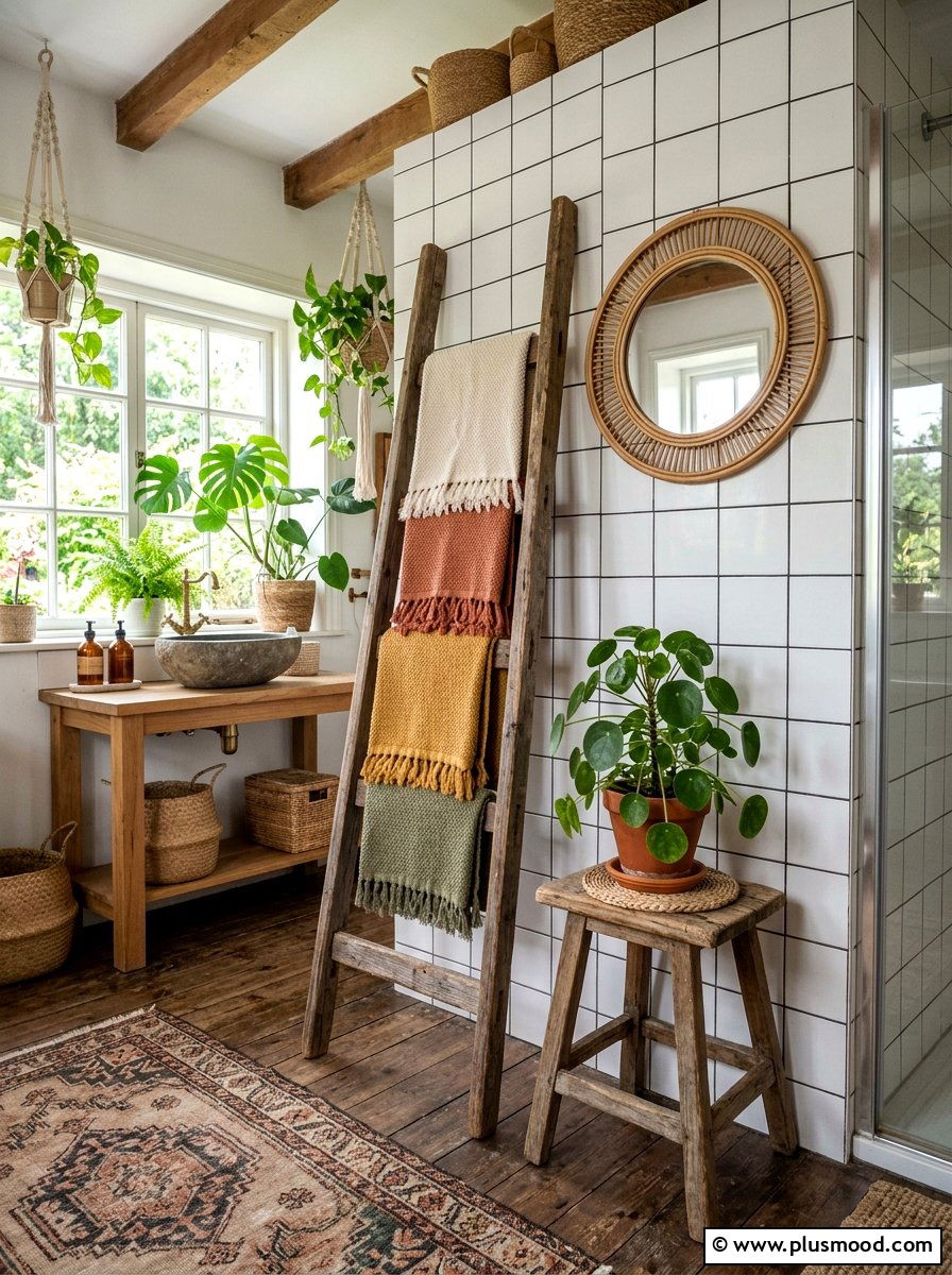 Ladder Towel Rack - 25 summer boho home decor ideas